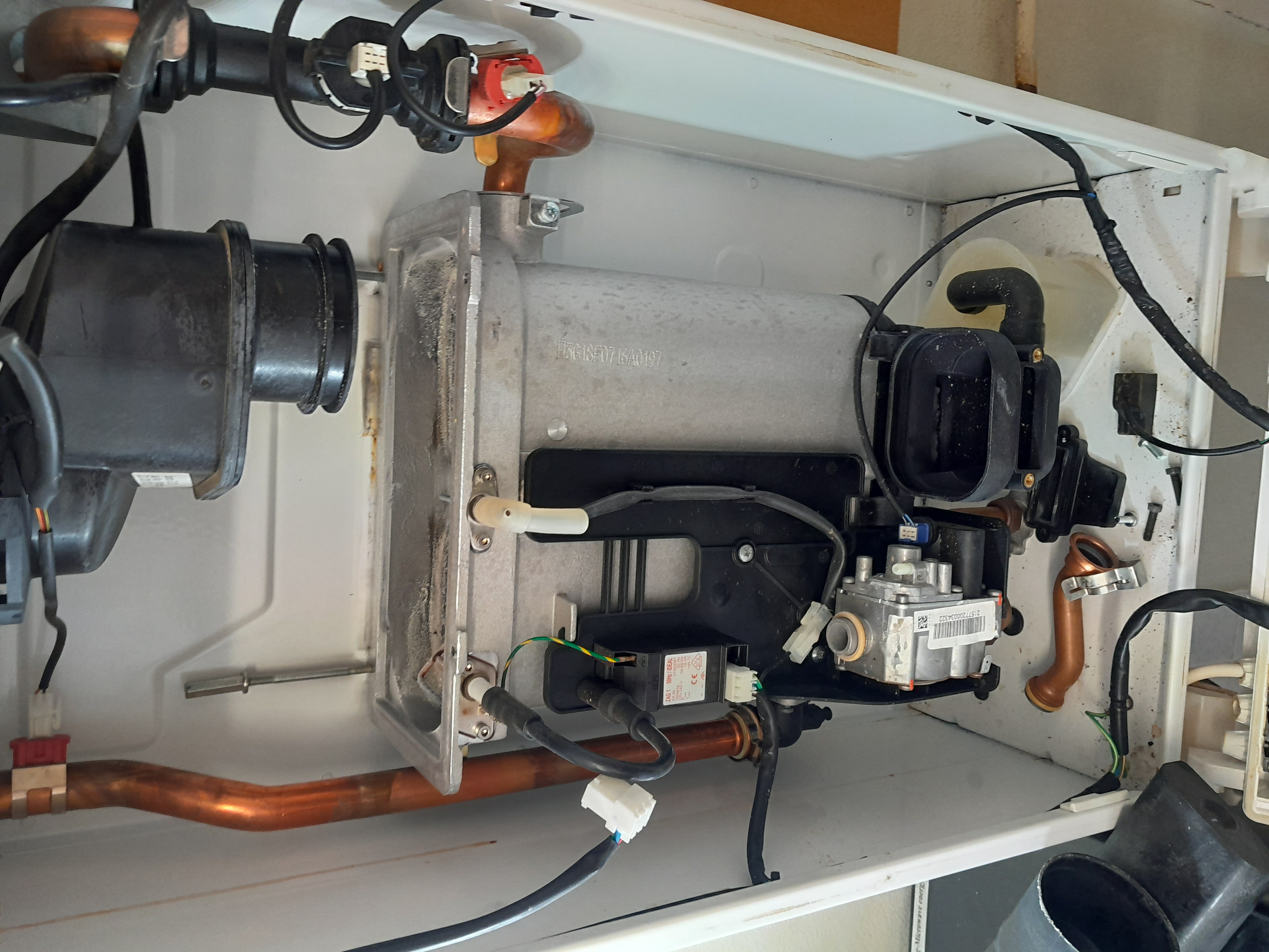 Boiler casing open during an annual service, checking internal components