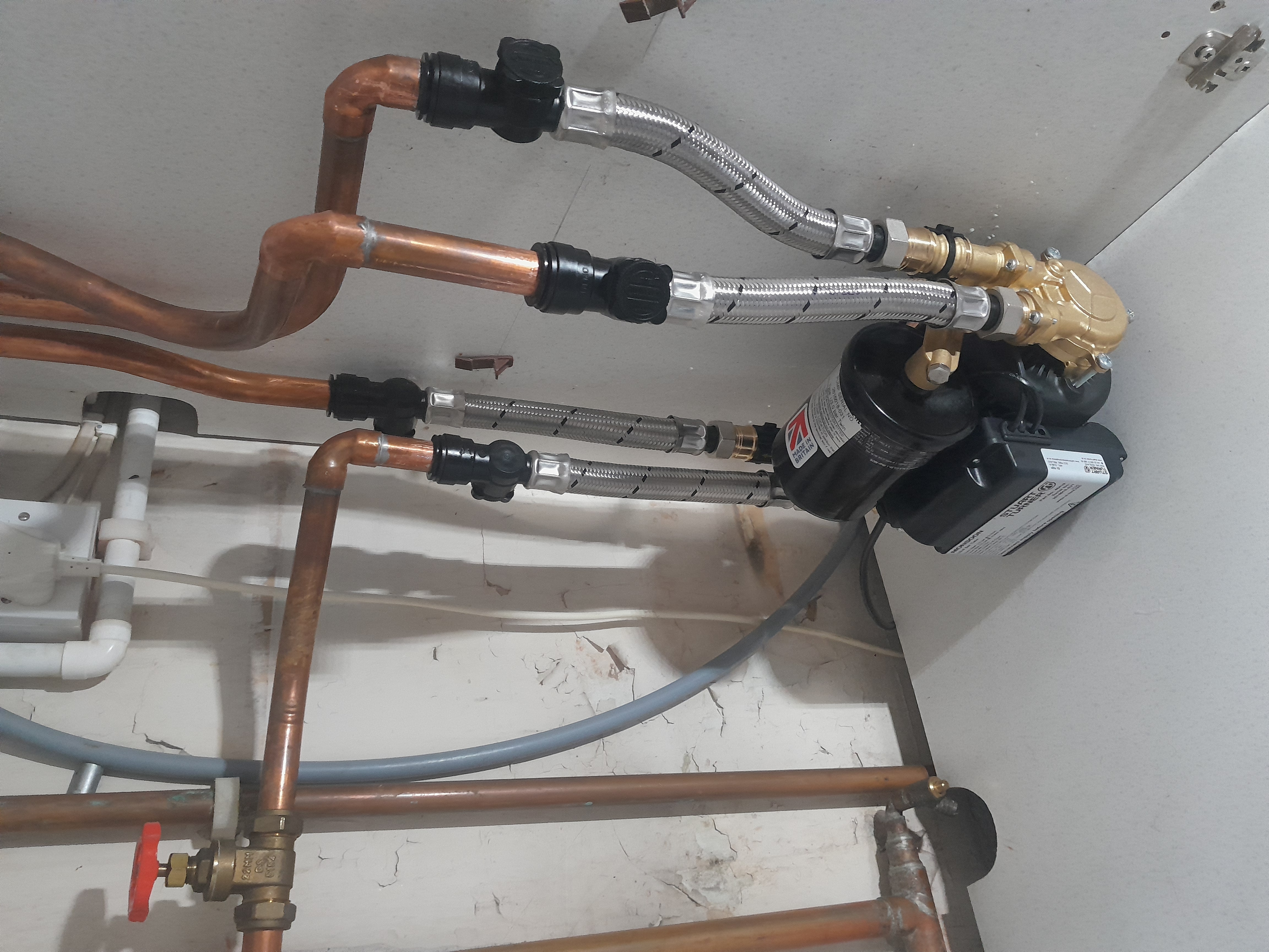 Finished Stuart Turner pump installation, fully connected and tested